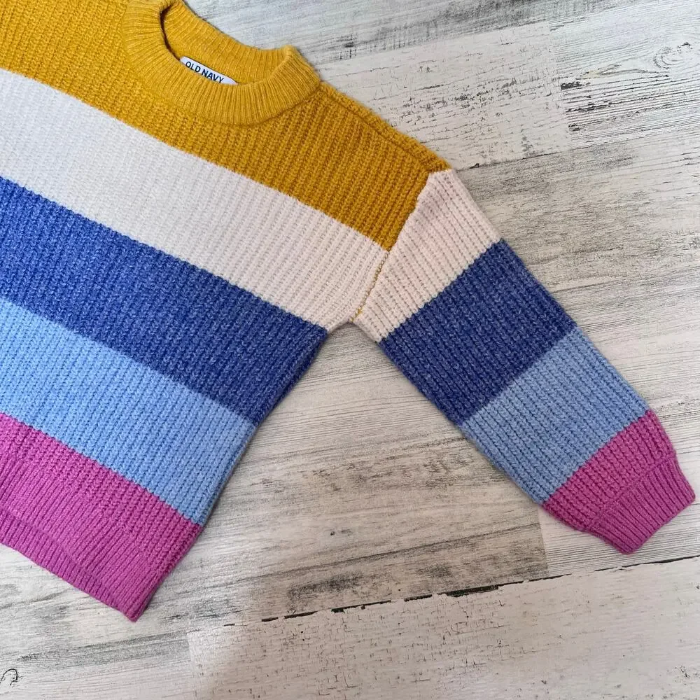 🍄3/$15 Old Navy Girls Sweater 4T Multi Colorblock Stripe Thick Knit Crewneck